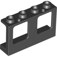 Window 1 x 4 x 2 Plane, Hollow Studs, Single Hole Top and Bottom for Glass — Black