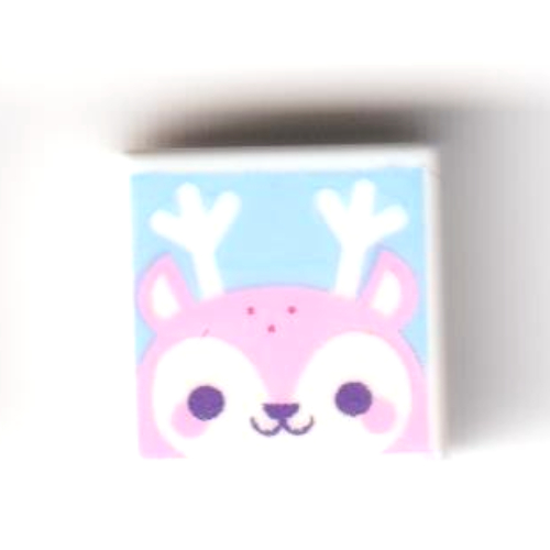 Tile 1 x 1 with Bright Pink Deer, Medium Azure Background print — White