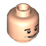 Minifig Head Antoni, Dark Brown Eyebrows, Open Mouth Smile / Closed Mouth Smile Print — Light Nougat
