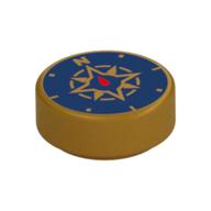 Tile Round 1 x 1 with Compass Print — Pearl Gold
