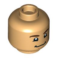 Minifig Head, Dark Brown Eyebrows, Nervous Smile/Grint print — Medium Tan
