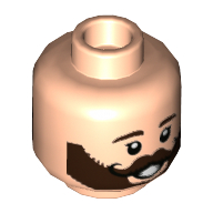 Minifig Head Jonathan, Dark Brown Beard with Black Curly Moustache, Teeth / Tongue Print — Light Nougat