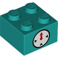 Brick 2 x 2 with Clock Timer on Two Sides Print — Dark Turquoise