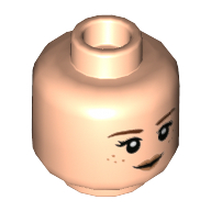 Minifig Head Hermione Granger, Reddish Brown Eyebrows, Freckles, Peach Lips, Grin / Scared print — Light Nougat