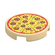 Tile Round 2 x 2 with Bottom Stud Holder with Pepperoni Pizza Print — Tan