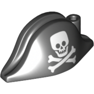 Hat Pirate Bicorne with Skull & Bones print — Black
