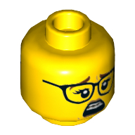 Minifig Head Paola, Reddish Brown Eyebrows, Glasses, Mouth Braces, Smile / Scared Print — Yellow