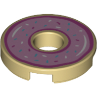 Tile Round 2 x 2 with Hole and Donut with Pink Icing Print — Tan