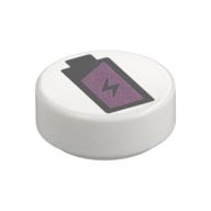 Tile Round 1 x 1 with Battery print — White