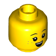 Minifig Head Girl, Eyelashes, Freckles, Open Mouth and Eyes / Closed Mouth and Eyes Print — Yellow