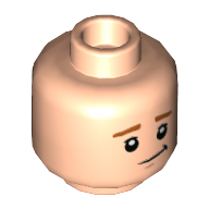 Minifig Head Ron Weasley, Dark Orange Eyebrows, Lopsided Smirk / Confused, Raised Eyebrow — Light Nougat