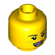 Minifig Head Parker L. Jackson, Freckles, Dark Pink Lips, Open Mouth Smile / Scared Print — Yellow