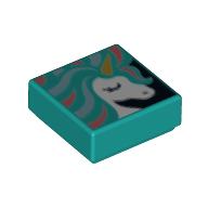 Tile 1 x 1 with Unicorn Painting print — Dark Turquoise