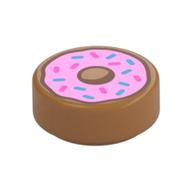 Tile Round 1 x 1 with Pink Donut print — Medium Nougat