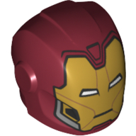 Helmet with Armor Plates and Ear Protectors with Gold Face and White Rectangular Eyes Print (Iron Man) — Dark Red