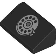 Slope 30° 1 x 2 x 2/3 with Rotary Phone Print — Black