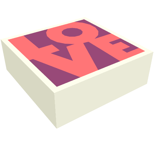 Tile 1 x 1 with Coral 'LOVE' on Magenta Background print — White
